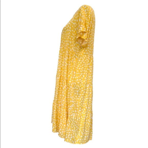 Women’s Yellow Speckle Tiered-Skirt Crewneck Shift Dress | L - Picture 2 of 5